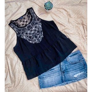 American Eagle Black Lace Peplum Tank Top Sz XL